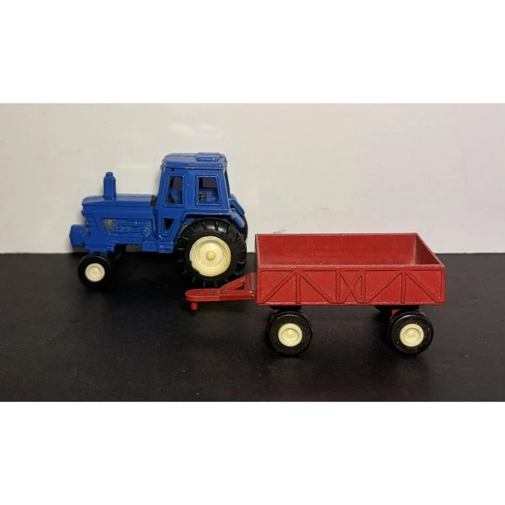 Vtg Blue Farm Boy Tractor Red Farm Trailer TootsieToys Diecast Set, 1950-1990